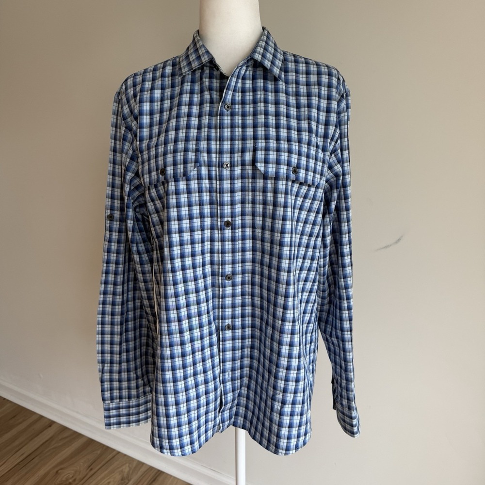 Michael Kors Women's Long Sleeve Button Front Shirt 100% cotton Sz L Blue Plaid